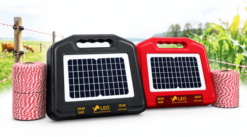 Solar-powered electric fence system with energizer, battery, wire, and fence posts