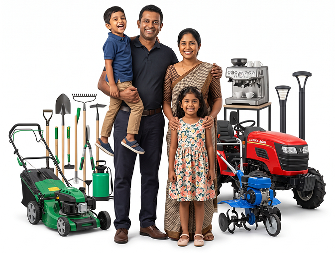 A family surrounded by Sopana Group agriculture, home and hospitality products